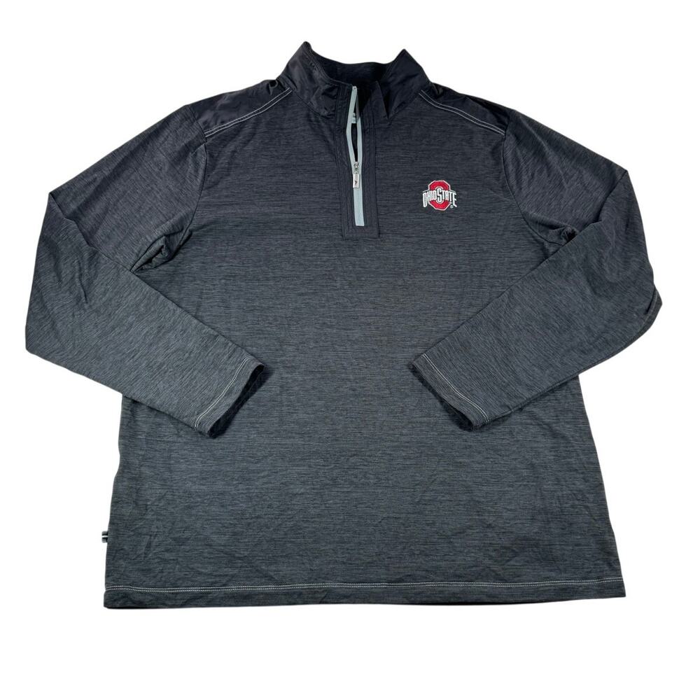 Tommy Bahama Island Zone Mens L Ohio State Buckeyes Pullover Quarter Zip Grey